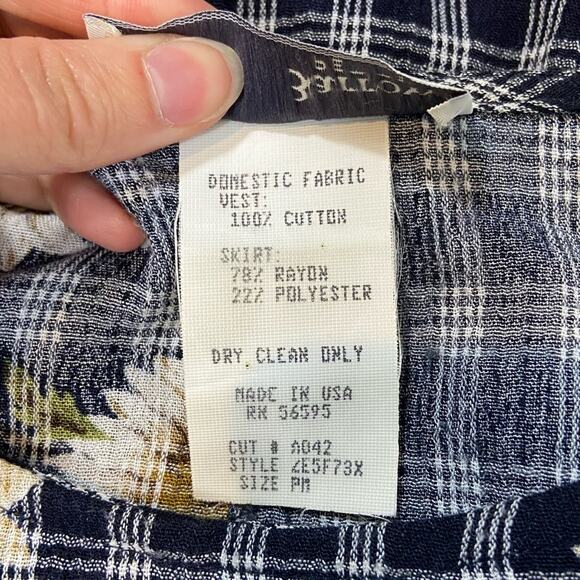 Vintage Croft & Barrow Medium Chambray Plaid Sunflower Layered Vest Midi Dress - Picture 11 of 12